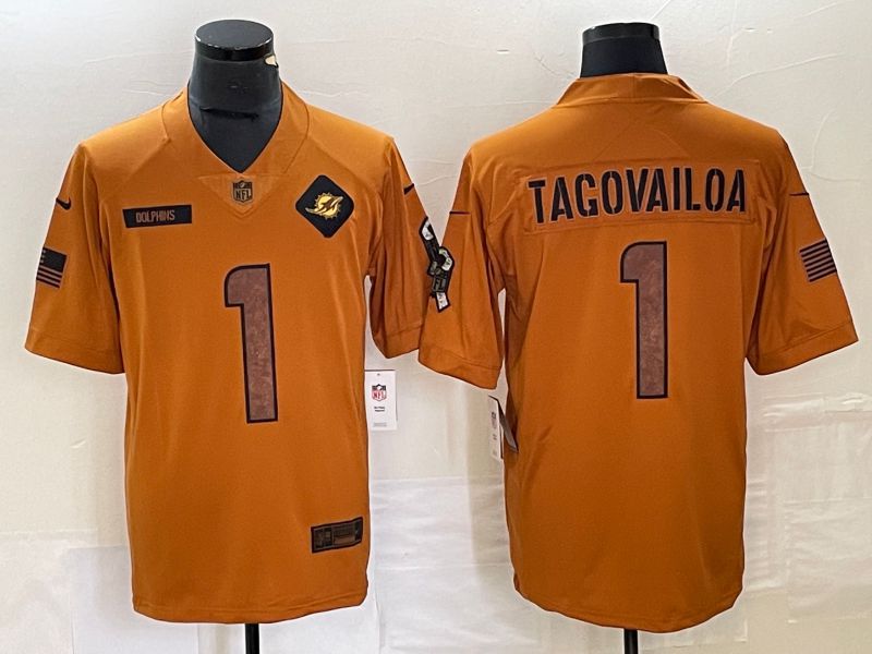 Men Miami Dolphins #1 Tagovailoa brown Nike 2023 Salute To Service Limited NFL Jersey